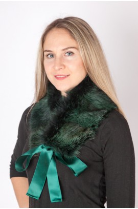 Green fox fur collar-neck warmer